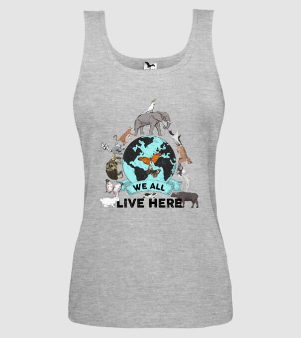 We all live here model gri pe tricou