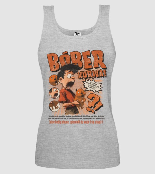 Bobr Kurwa comic model gri pe tricou