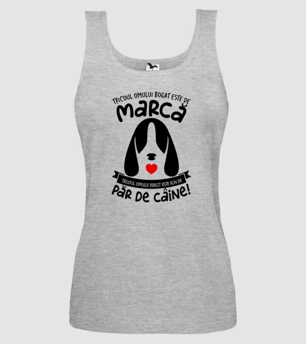 tricoul omului bogat este de marcă, tricoul omului fericit este plin de păr de câine model gri pe tricou
