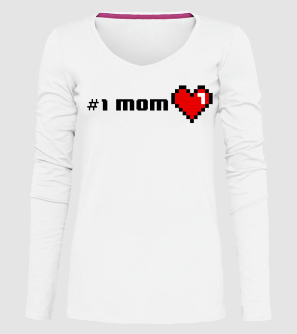 8bit mom number one model alb pe tricou