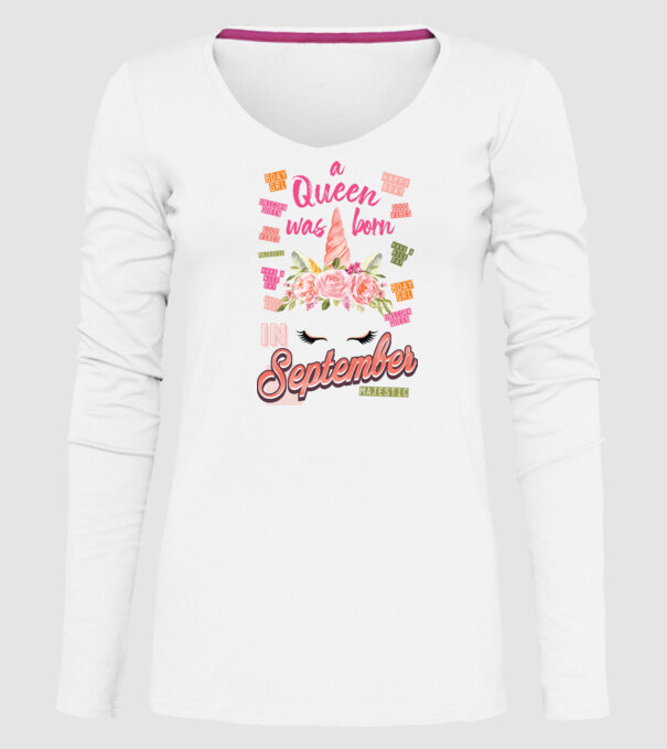 A queen was born in SZEPTEMBER model alb pe tricou