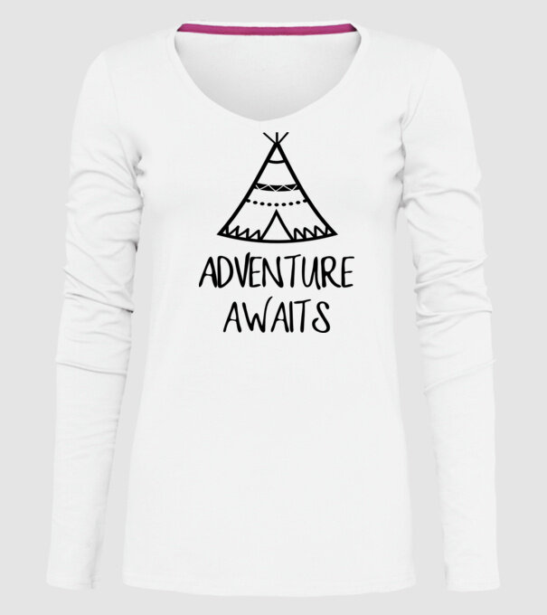 Adventure awaits teepee model alb pe tricou