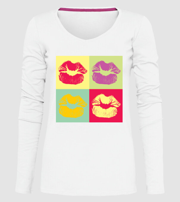 Pop Art Kiss model alb pe tricou