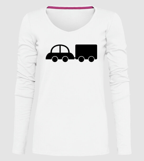 Car with tail model alb pe tricou