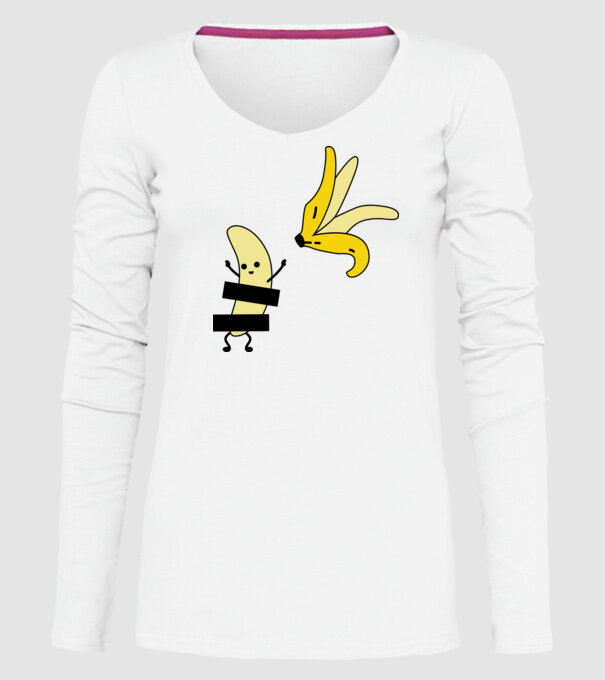 Cuplu Banană fată model alb pe tricou