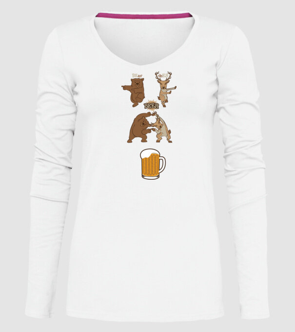 Bear deer beer model alb pe tricou