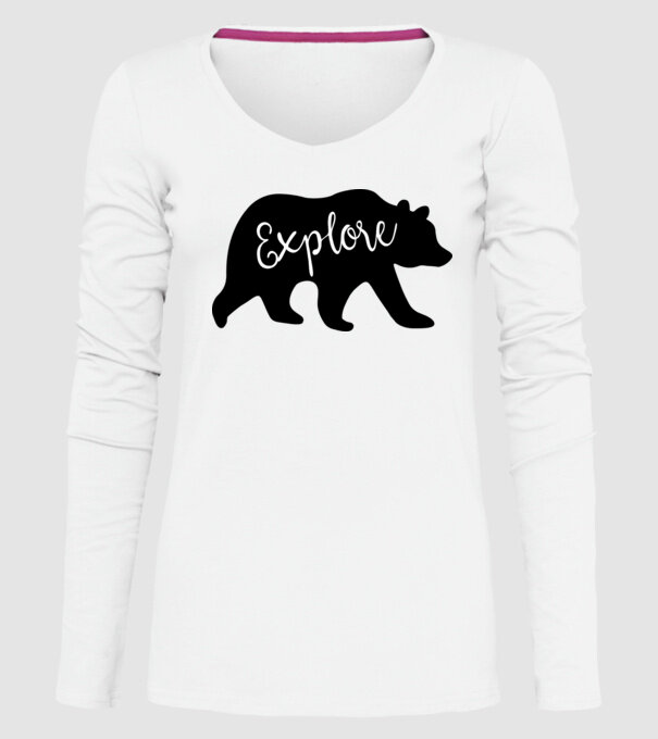 Bear explore model alb pe tricou