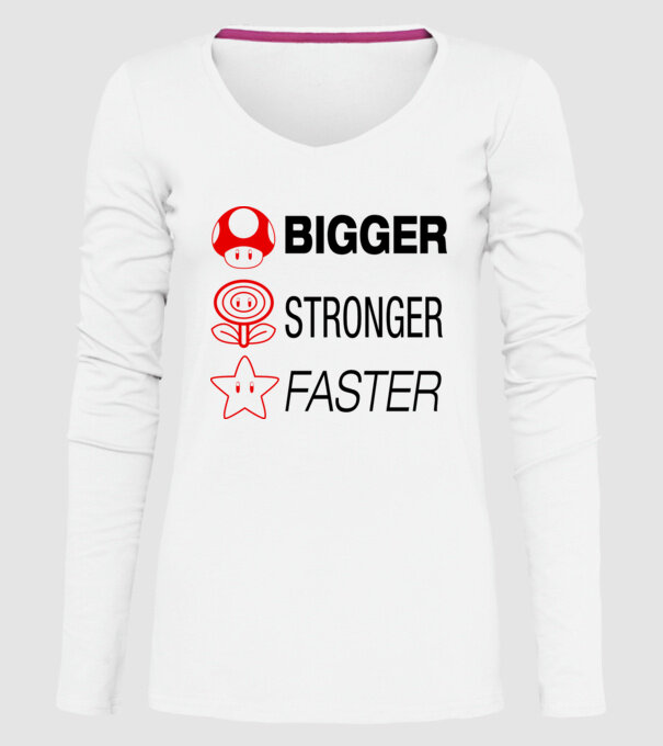bigger stronger faster model alb pe tricou