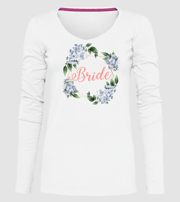 BRIDE blue floral model alb pe tricou