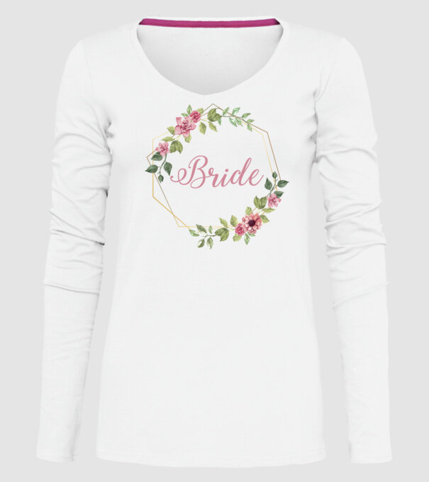 BRIDE pink floral model alb pe tricou