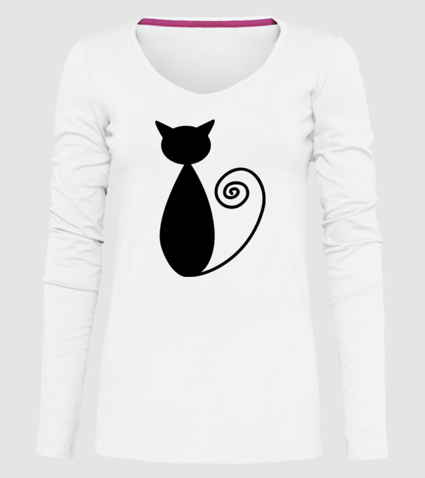 Siluetă pisică model alb pe tricou