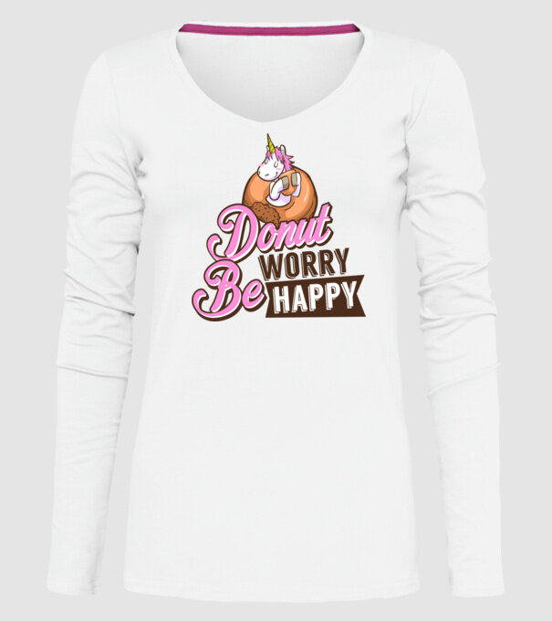 Donut worry be happy model alb pe tricou