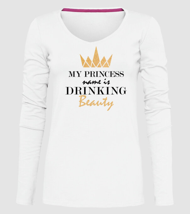Drinking beauty gold model alb pe tricou