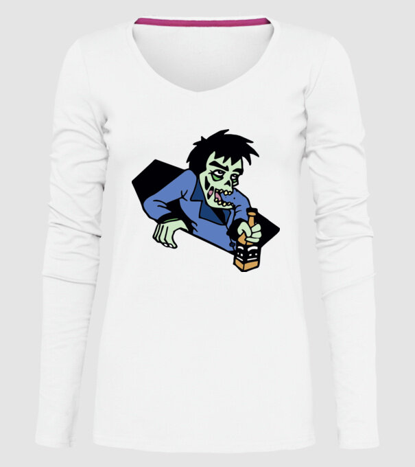 Drunk Zombie model alb pe tricou