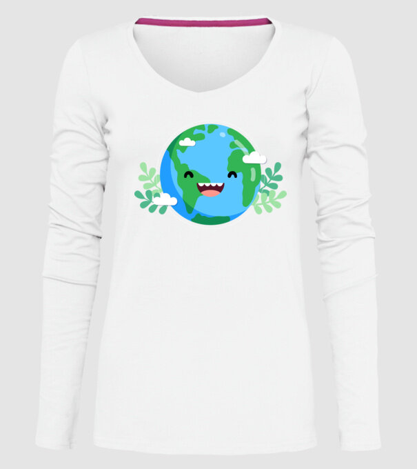 Earth smiley model alb pe tricou
