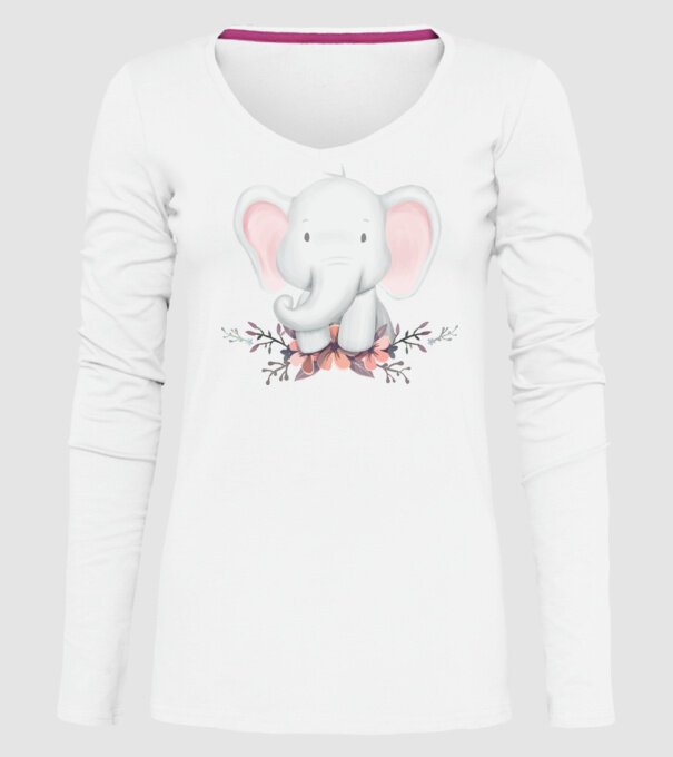 Elefant cu flori model alb pe tricou