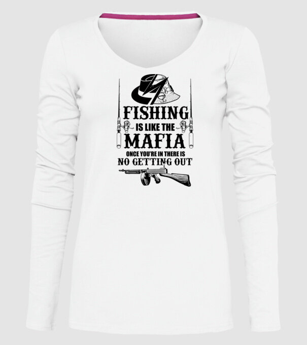 Fishing is like mafia model alb pe tricou