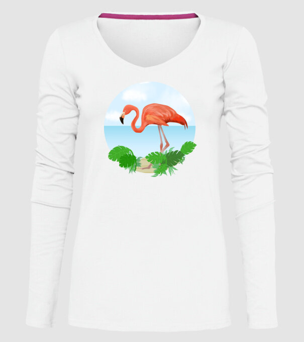 Flamingo model alb pe tricou
