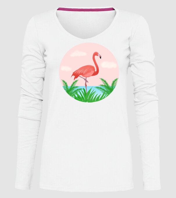 Flamingo model alb pe tricou