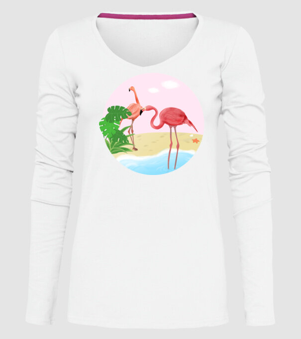 Flamingo model alb pe tricou