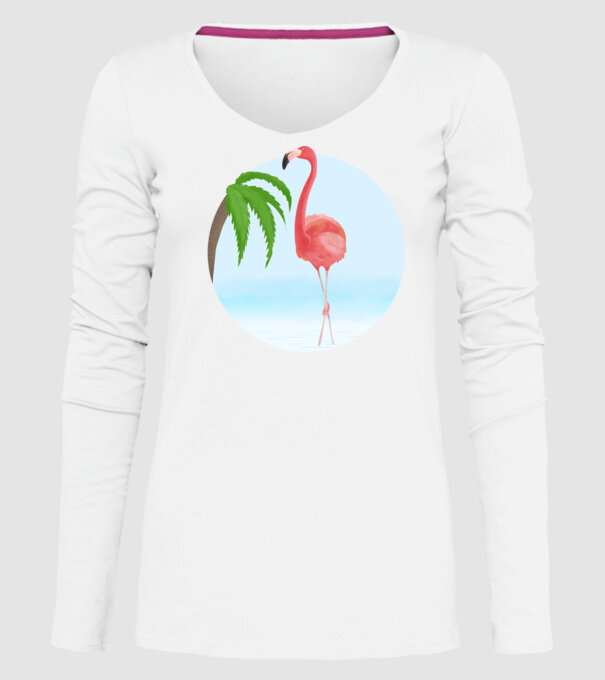 Flamingo model alb pe tricou