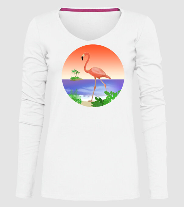 Flamingo model alb pe tricou