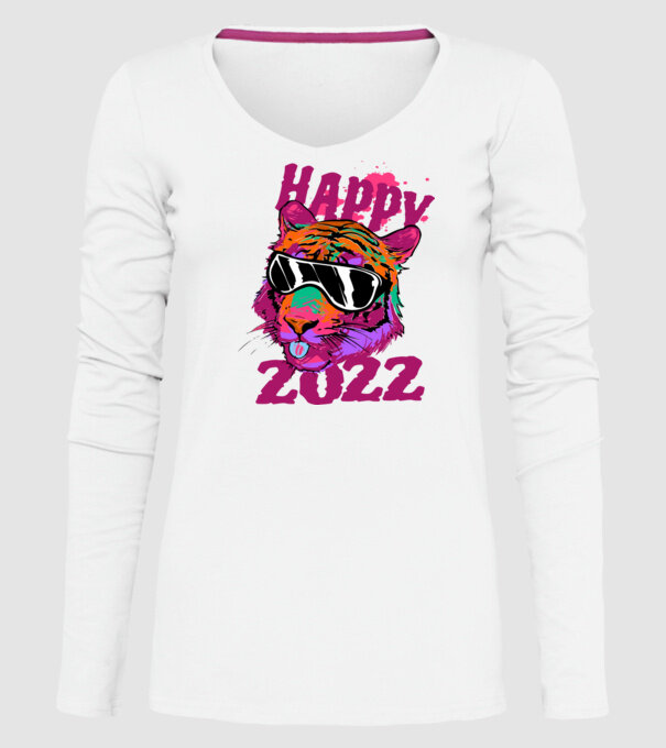 Happy 2022 tiger model alb pe tricou