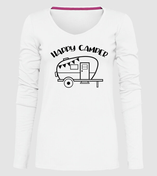 Happy camper model alb pe tricou