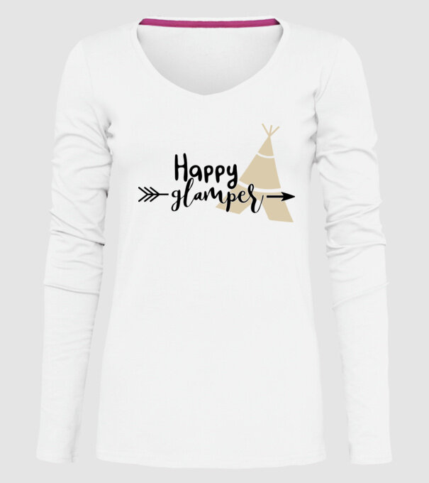 Happy glamper model alb pe tricou