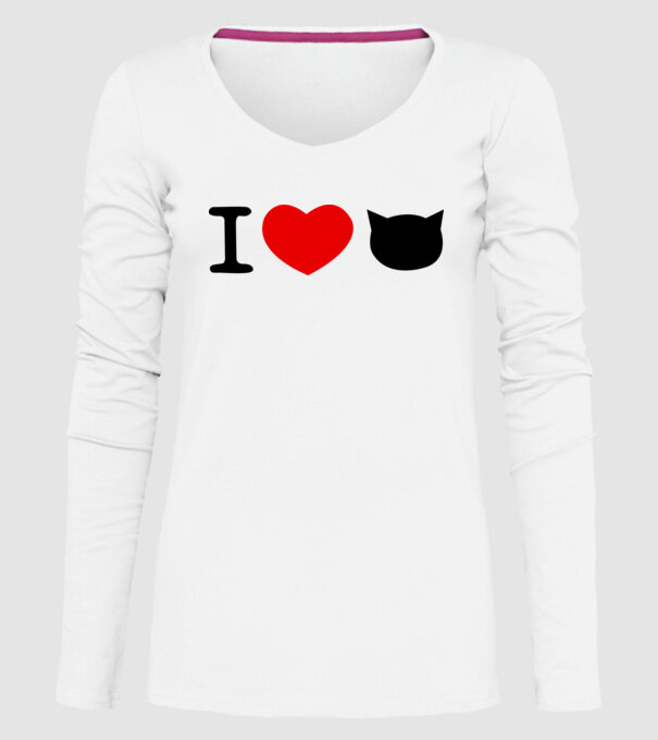 I love Pisică model alb pe tricou