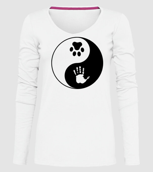 Yin-Yang Dog model alb pe tricou