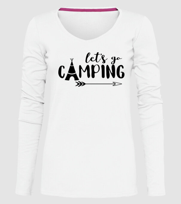 'Let''s go camping' model alb pe tricou