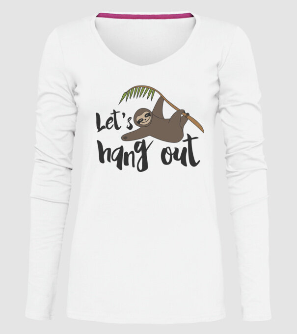 'Let''s hang out sloth' model alb pe tricou