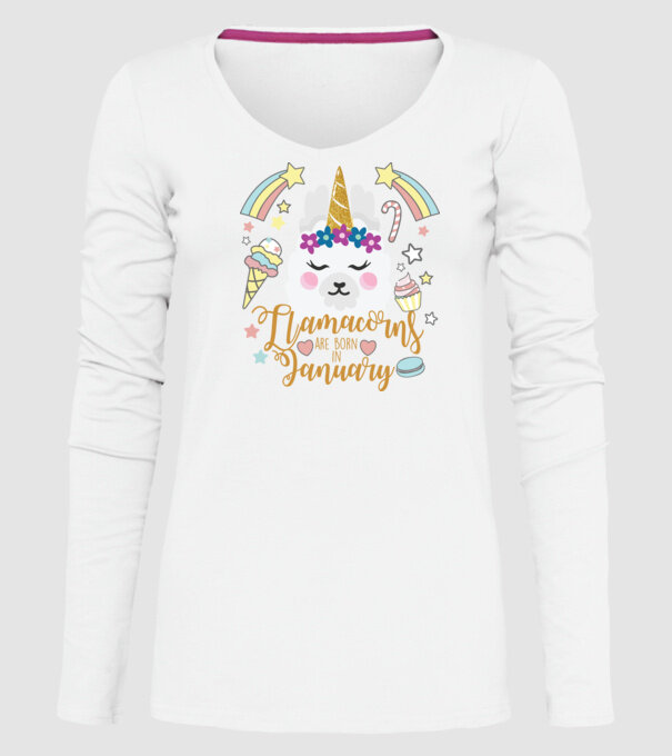 Llamacorns are born in January model alb pe tricou