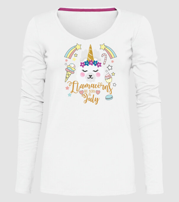 Llamacorns are born in July model alb pe tricou