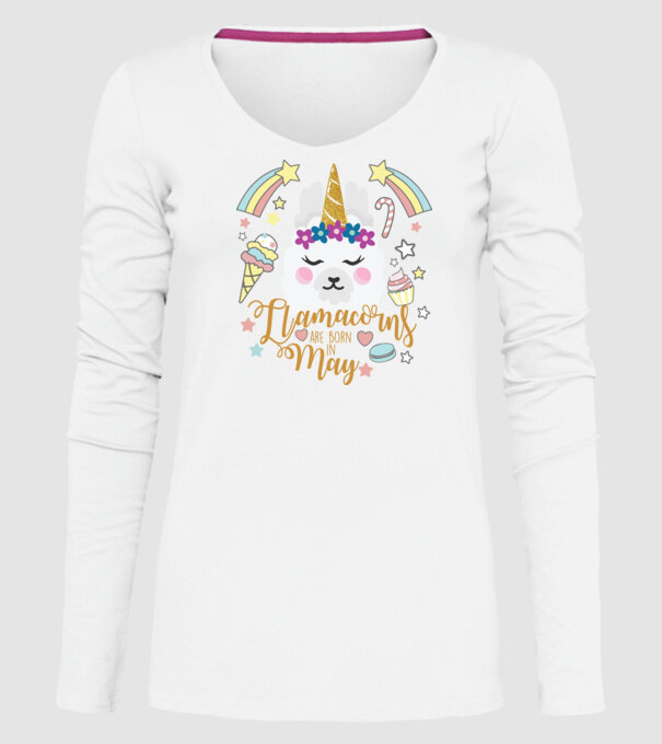 Llamacorns are born in May model alb pe tricou