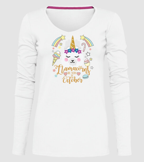 Llamacorns are born in October model alb pe tricou