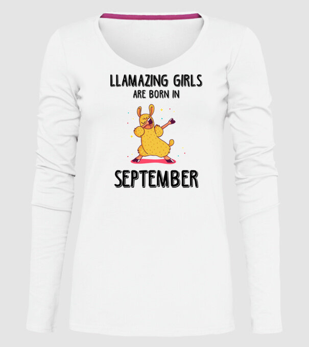 Llamazing girls are born in september black model alb pe tricou