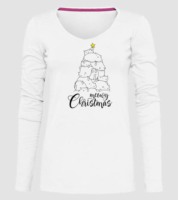Meowy Christmas model alb pe tricou