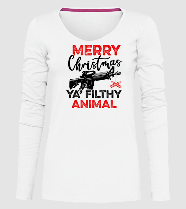 Merry Christmas Ya Filthy Animal model alb pe tricou