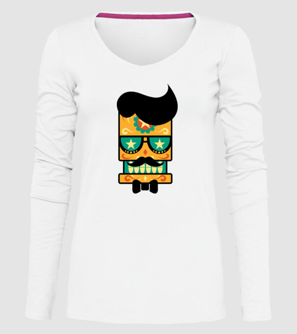 Mustache model alb pe tricou
