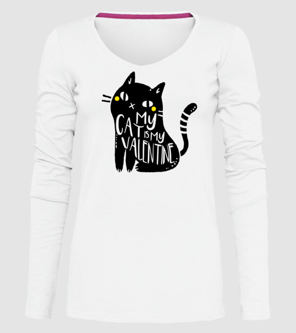 My cat is my valentine model alb pe tricou