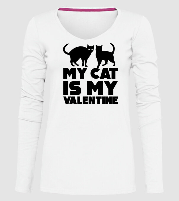 My cat is my valentine black model alb pe tricou