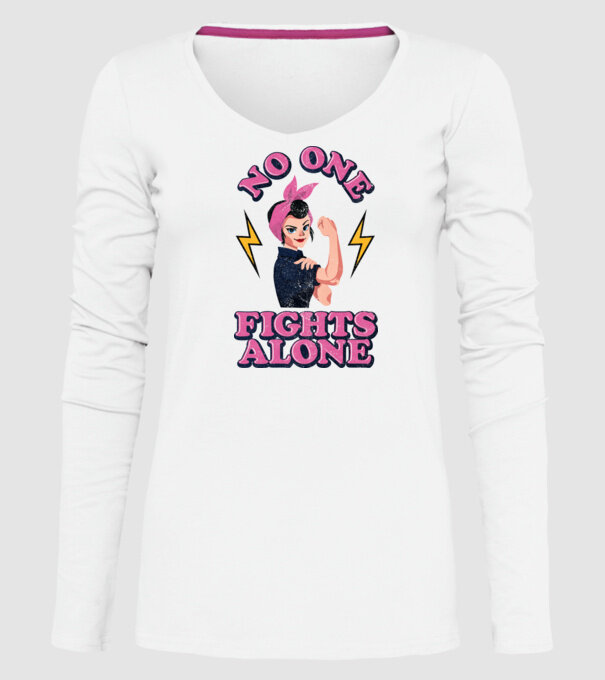 No one fights alone pinup texture model alb pe tricou