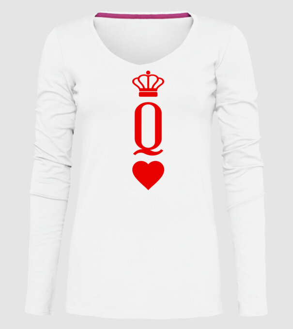 Playin gcards Queen of hearts model alb pe tricou