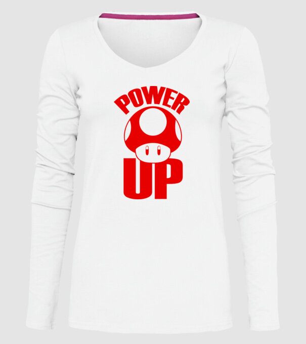 Power up model alb pe tricou