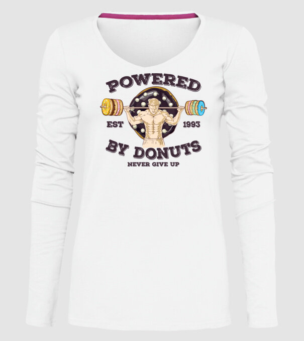 Powered by donuts model alb pe tricou