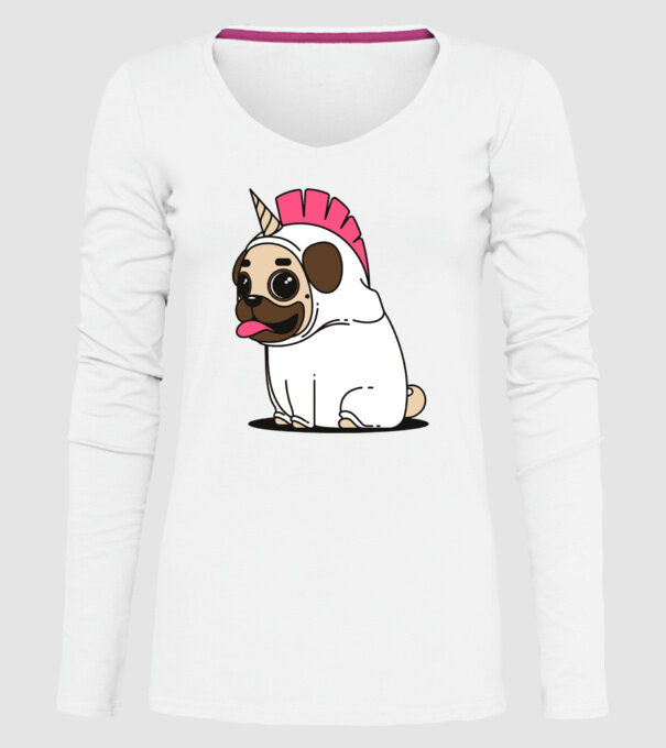 Pug Unicorn model alb pe tricou