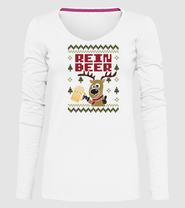 Reinbeer ugly sweater model alb pe tricou