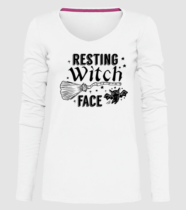 Resting Witch face model alb pe tricou